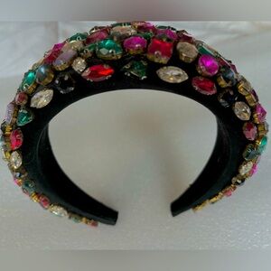 Vintage Rhinestones Hair Band Handmade Beaded with Multicolor Rhinestones